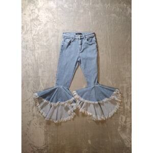 Bershka Womens Blue Jeans Ripped Flare Hippie Boho Funky 70s Retro Size 4